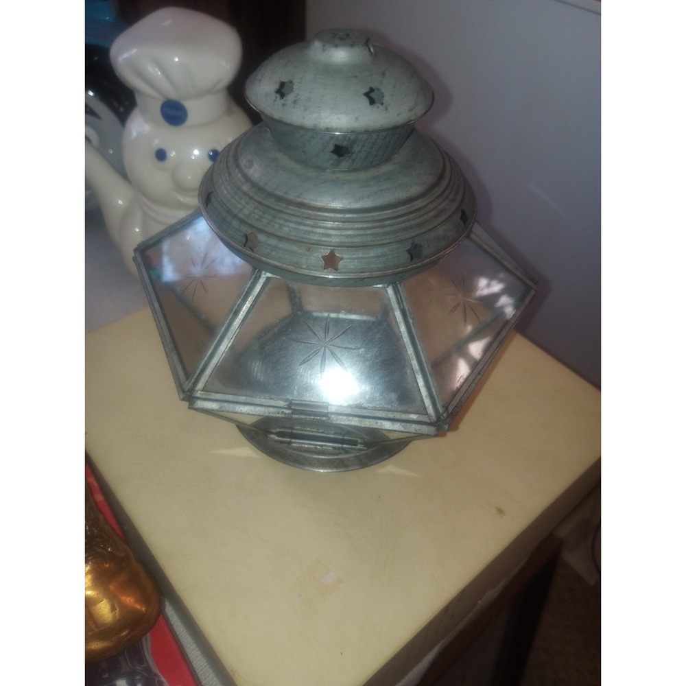 Aluminum Tea Light/ Terrarium Hexagon Candle Holder Glass Star 7 Inch Plants